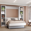 Easy-Lift Full Murphy Wall Bed in White with Two Bookshelves