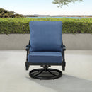 Pair of Black Aluminum Deep Seating Swivel Rocker Club Chairs with Cushions