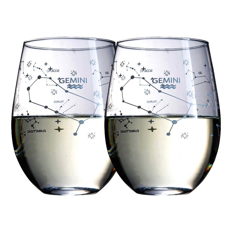 Set Of 2 Zodiac Sign Wine Glasses With 2 Wooden Coasters By Astrology Drinking Glass