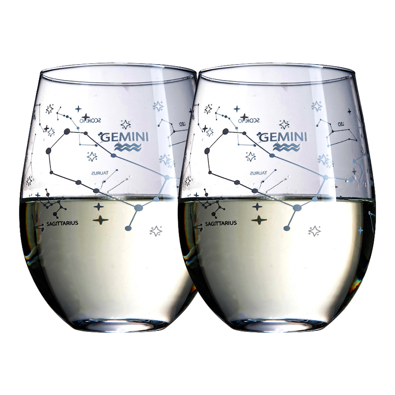 Set Of 2 Zodiac Sign Wine Glasses With 2 Wooden Coasters By Astrology Drinking Glass
