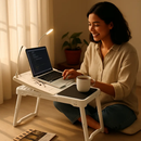 Foldable Laptop Table Bed Notebook Desk w/Cooling Fan Mouse Board LED light 4 x USB Ports Breakfast Snacking Tray with Storage Groove For Home Office by LJGDeals