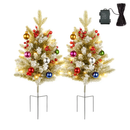 2Pcs Battery Powered Lighted Christmas Tree Urn Filler With Light Artificial Xmas Trees Light with Berries Balls LED Pathway Pine Tree IP44 Waterproof by LJGDeals