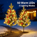 2Pcs Battery Powered Lighted Christmas Tree Urn Filler With Light Artificial Xmas Trees Light with Berries Balls LED Pathway Pine Tree IP44 Waterproof by LJGDeals