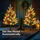 2Pcs Battery Powered Lighted Christmas Tree Urn Filler With Light Artificial Xmas Trees Light with Berries Balls LED Pathway Pine Tree IP44 Waterproof by LJGDeals