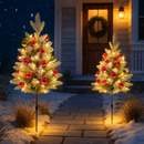 2Pcs Battery Powered Lighted Christmas Tree Urn Filler With Light Artificial Xmas Trees Light with Berries Balls LED Pathway Pine Tree IP44 Waterproof by LJGDeals