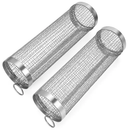 2Pcs 3.42x11.61Inch Portable BBQ Rolling Basket Round Stainless Steel Grill Mesh Barbecue Net Tube with Removable Cover Outdoor Camping by LJGDeals
