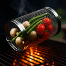 2Pcs 3.42x11.61Inch Portable BBQ Rolling Basket Round Stainless Steel Grill Mesh Barbecue Net Tube with Removable Cover Outdoor Camping by LJGDeals