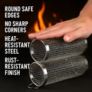 2Pcs 3.42x11.61Inch Portable BBQ Rolling Basket Round Stainless Steel Grill Mesh Barbecue Net Tube with Removable Cover Outdoor Camping by LJGDeals
