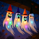 Halloween Ghost Windsocks with Witch Hats and LED Lights by LJGDeals