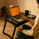 Foldable Laptop Table Bed Notebook Desk w/Cooling Fan Mouse Board LED light 4 x USB Ports Breakfast Snacking Tray with Storage Groove For Home Office by LJGDeals