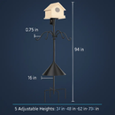 94Inch Squirrel Proof Bird Feeder Pole Heavy-Duty Bird House Pole Outdoor Bird Feeding Station with 5 Adjustable Heights 4 Shepherd Hooks Top & Side by LJGDeals