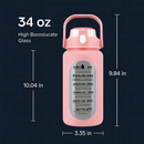Glass Water Bottle with Straw and Time Marker by LJGDeals