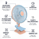 8.66In Oscillating Clip On Fan 2 Speeds Quiet Clamp Fan with 90° Oscillating & Tilting Angle Desktop Wall Mount for Home Office Dorms Strollers by LJGDeals