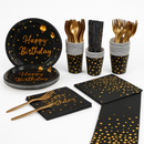 Black & Gold Birthday Dinnerware Set for 25 Guests by LJGDeals