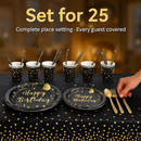 Black & Gold Birthday Dinnerware Set for 25 Guests by LJGDeals