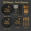 Black & Gold Birthday Dinnerware Set for 25 Guests by LJGDeals