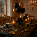 Black & Gold Birthday Dinnerware Set for 25 Guests by LJGDeals
