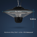 1500W Outdoor Patio Heater Electric Hanging Heated Ceiling Mounted Heating Lamp IP23 Waterproof with 3 Heating Levels 30Mins/60Mins Timer 2 Remote Con