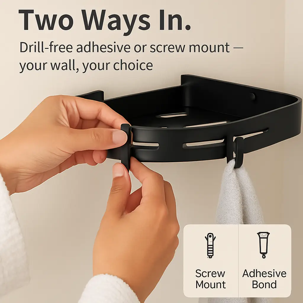 Corner Shower Caddy Shelf, Adhesive Wall Mount Organizer, photo 5 of 8