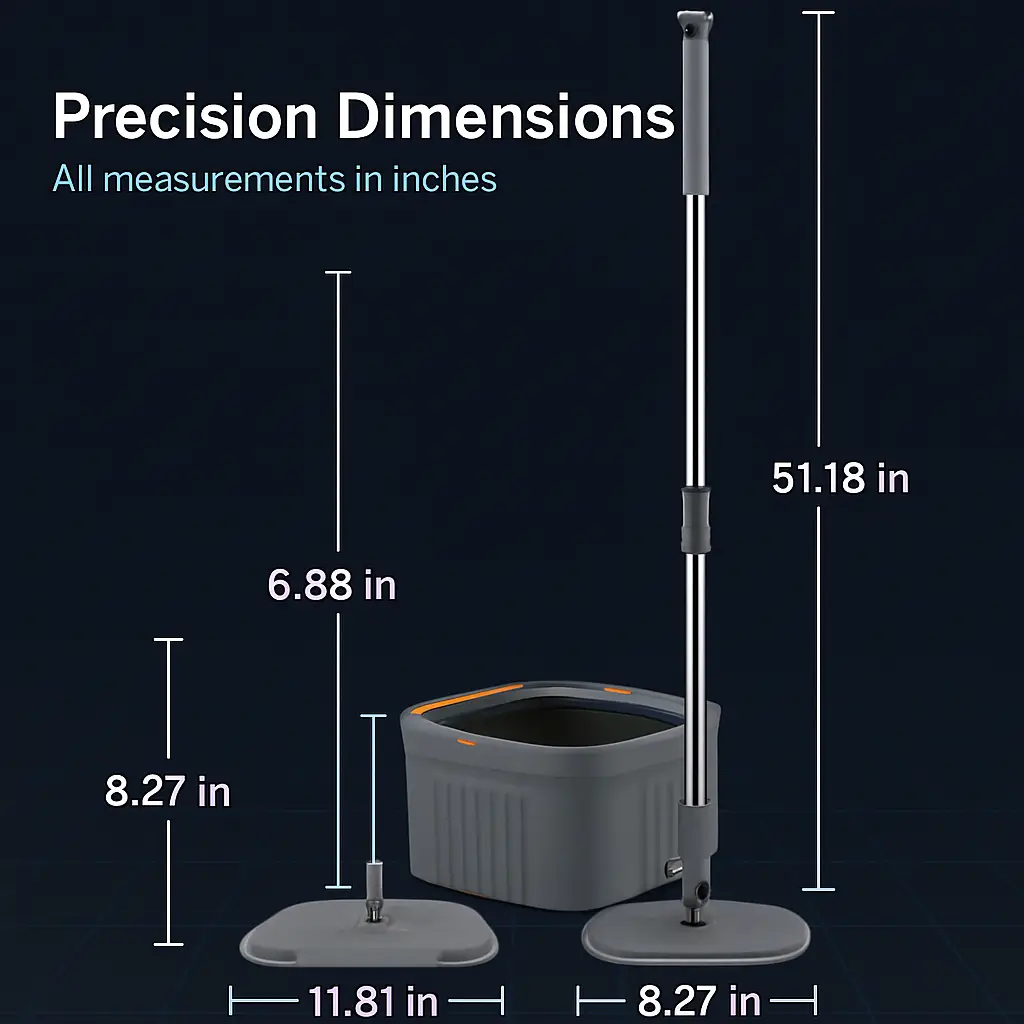 Spin Mop and Bucket System for Home Cleaning, dimensions drawing
