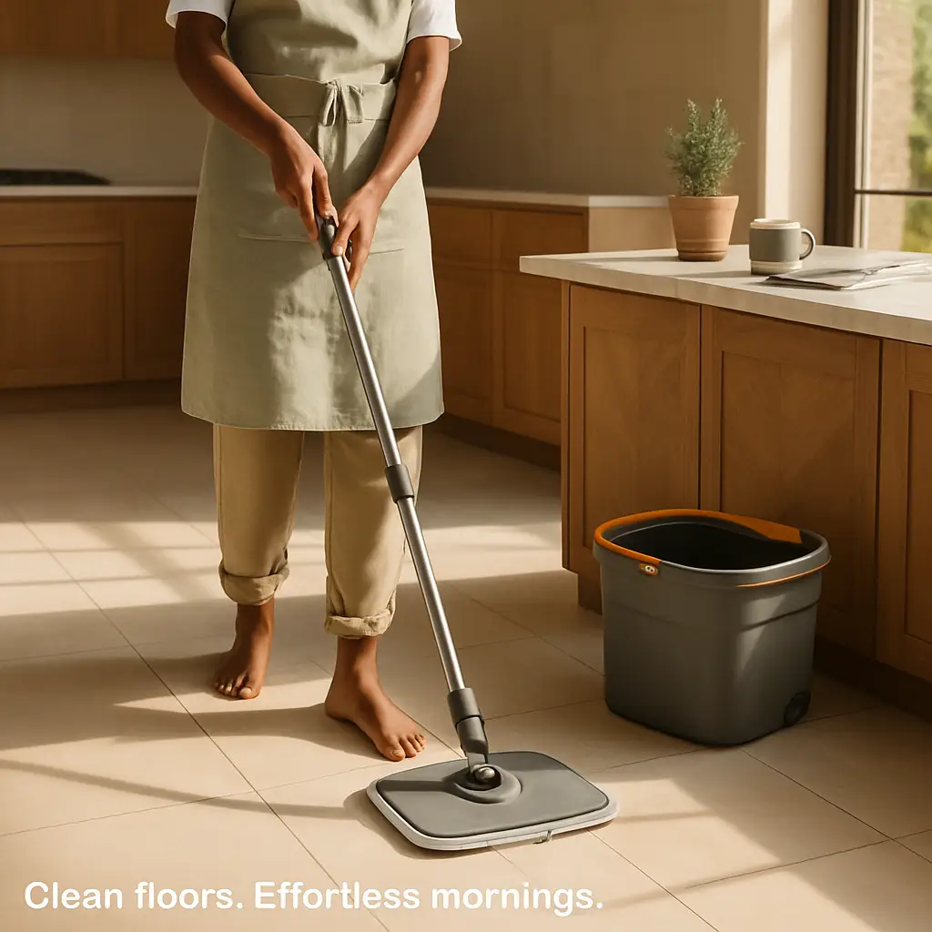 Spin Mop and Bucket System for Home Cleaning, installed in a room