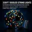 330FT 1000LED String Lights Outdoor Christmas Decoration Lights with Remote IP44 Waterproof 8 Lighting Modes 8 Brightness Timer Plug In Fairy Light Xm by LJGDeals