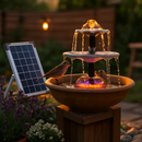 3-Tier Solar Bird Bath Fountain Solar Powered Water Pump Waterfall Feature with Colorful Light 3 Nozzles 6W Solar Panel for Bird Bath Patio Yard Pond by LJGDeals