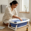 Baby Bath Tub with Thermometer Collapsible Travel-Friendly 0-24Months Baby Bathtub with Drain Hole For Newborn Infant Toddler Odorless Non-Toxic Folda by LJGDeals