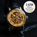 Gold Dial Skeleton Mechanical Watch – Hand-winding Leather by LJGDeals