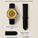 Gold Dial Skeleton Mechanical Watch – Hand-winding Leather by LJGDeals