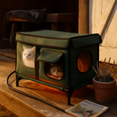 Waterproof Heated Cat House Outdoor Weatherproof Insulated Kitty Shelter Feral Cat Heating Bed with Heating Pad Anti-Chew Cord 2 Doors 3 Windows for I