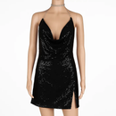 Sexy Women Chain Choker Side Slit Backless Slip Dress With Sequins by LJGDeals