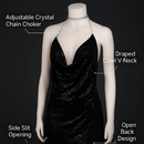 Sexy Women Chain Choker Side Slit Backless Slip Dress With Sequins by LJGDeals