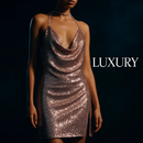 Sexy Women Chain Choker Side Slit Backless Slip Dress With Sequins by LJGDeals