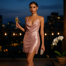 Sexy Women Chain Choker Side Slit Backless Slip Dress With Sequins by LJGDeals