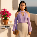 Off-the-Shoulder Blouse with V-Neck and Long Sleeves by LJGDeals