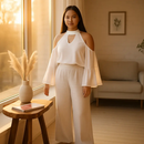 Off-the-Shoulder Blouse with V-Neck and Long Sleeves by LJGDeals