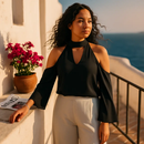Off-the-Shoulder Blouse with V-Neck and Long Sleeves by LJGDeals