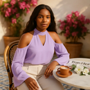 Off-the-Shoulder Blouse with V-Neck and Long Sleeves by LJGDeals