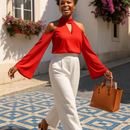 Off-the-Shoulder Blouse with V-Neck and Long Sleeves by LJGDeals