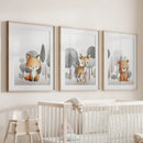 Forest Animal Nursery Decor. Cute Fox Fawn Bear Print Set by Wall Art Set