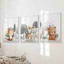 Forest Animal Nursery Decor. Cute Fox Fawn Bear Print Set by Wall Art Set