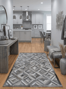 Genuine Leather Area Rug - Silver and Gray Geometric Handmade by The Rug Decor