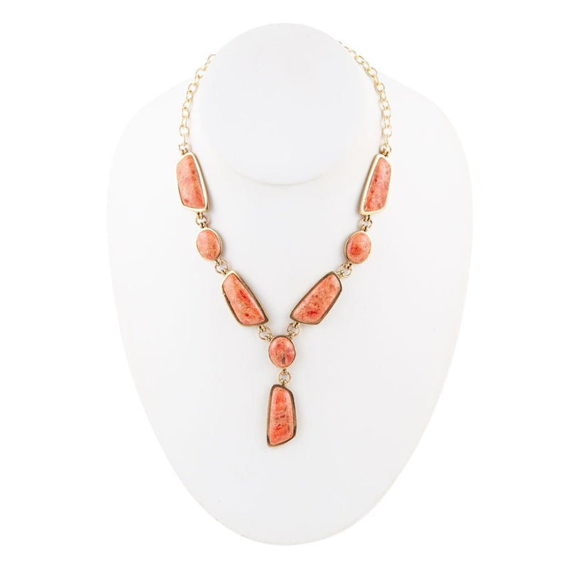 Genuine Orange Sponge Coral Golden Abstract Statement Necklace