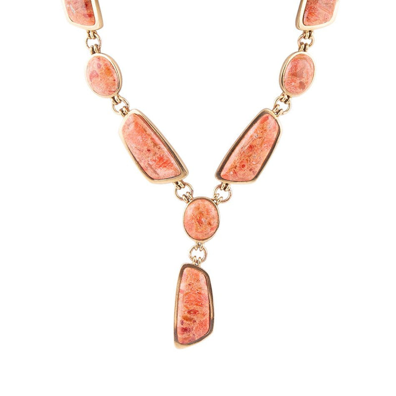 Genuine Orange Sponge Coral Golden Abstract Statement Necklace