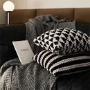 GobekUsa Geo Knit Stripe Woven Square Pillow 45x45cm Black Ivory Insets