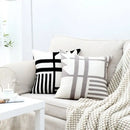 Geometric black & white embroidered burlap cushion cover living room by Decorbites