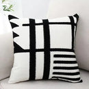 Geometric black & white embroidered burlap cushion cover living room by Decorbites