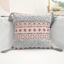 Geometric bohemian pillow case mustard yellow tassels living room by Decorbites