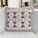 Geometric bohemian pillow case mustard yellow tassels living room by Decorbites